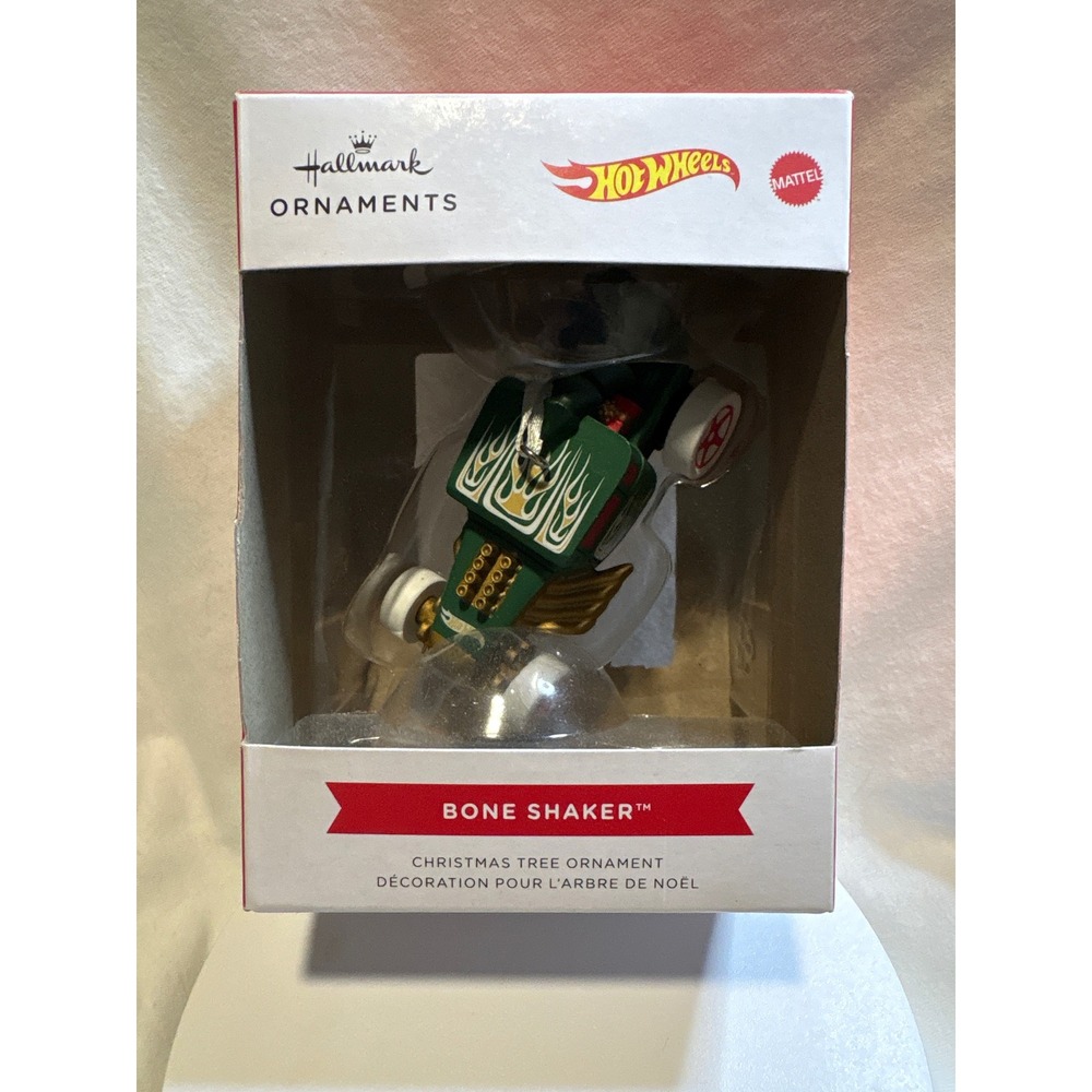 Hallmark Hot Wheels Bone Shaker Christmas Ornament 2024 Green Flame Hot Rod NEW